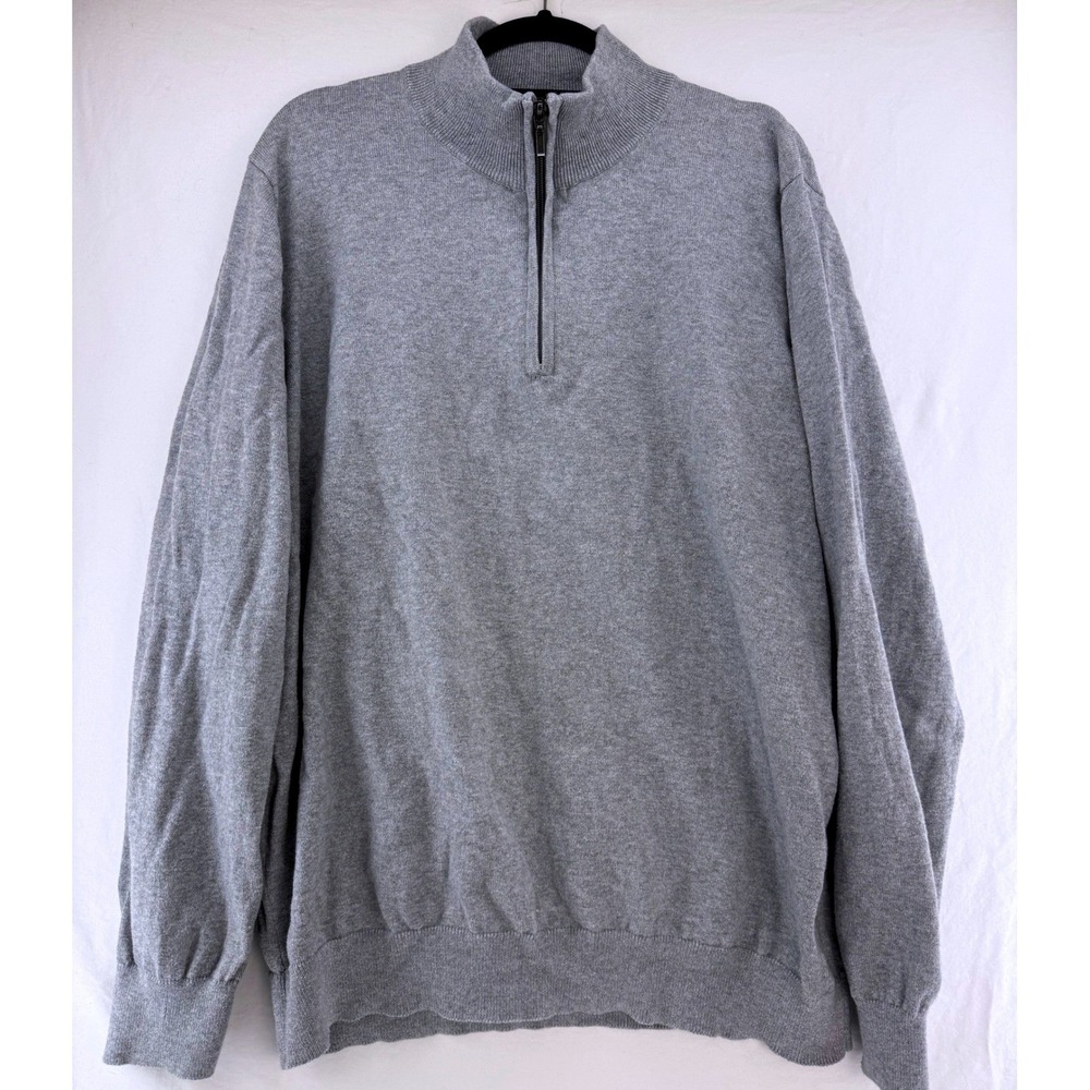 LL Bean Mens XL Gray Cotton Cashmere Quarter Zip Pullover Sweater 275298 Regular